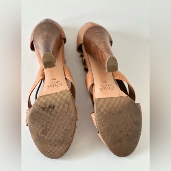 :🍦SUNDAE SING SALE🍦Chloé Pêche O Ring Leather Strap Chunky Heel (38) Chloe - Picture 6 of 13